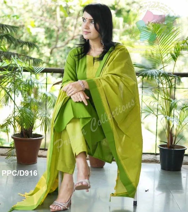 GREEN_COLOR_SOUTH_COTTAN_KURTA_&_PANT_WITH_DUPATTA_SET.