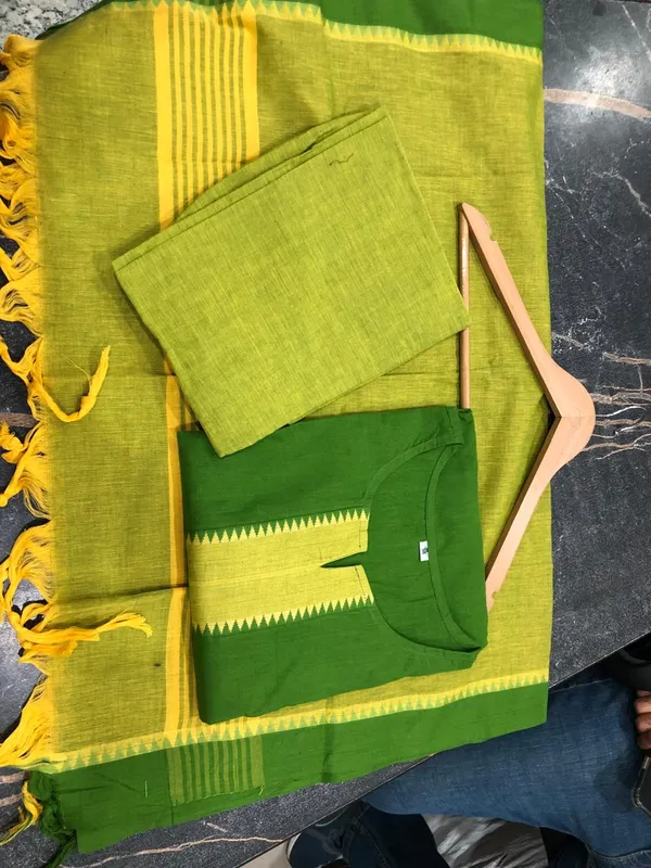 GREEN_COLOR_SOUTH_COTTAN_KURTA_&_PANT_WITH_DUPATTA_SET.