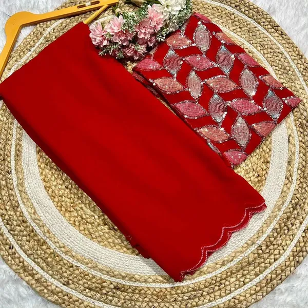 GRIFEZ_WOMEN'S_FANCY_GEORGETTE__SEQUANCE_LEAF_DESIGN_SAREE