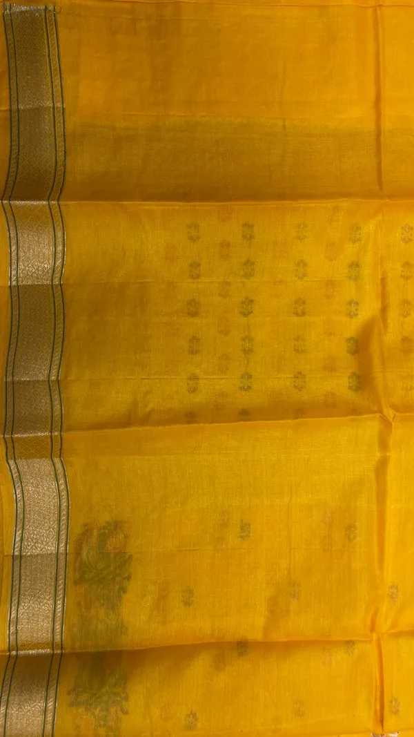 Humairah_Pure_Handwoven_Yellow_Tussar_Silk_Golden_Floral_Zari_Mina_Booti_with_Paithani_Zari_Border_and_Minakari_Pallu_with_Yellow_Blouse