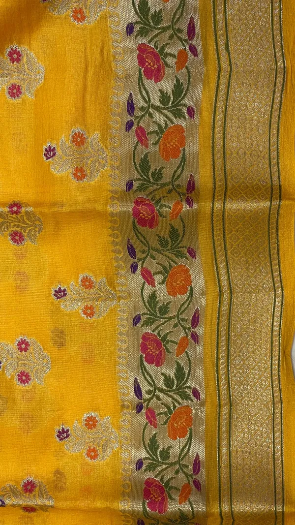 Humairah_Pure_Handwoven_Yellow_Tussar_Silk_Golden_Floral_Zari_Mina_Booti_with_Paithani_Zari_Border_and_Minakari_Pallu_with_Yellow_Blouse