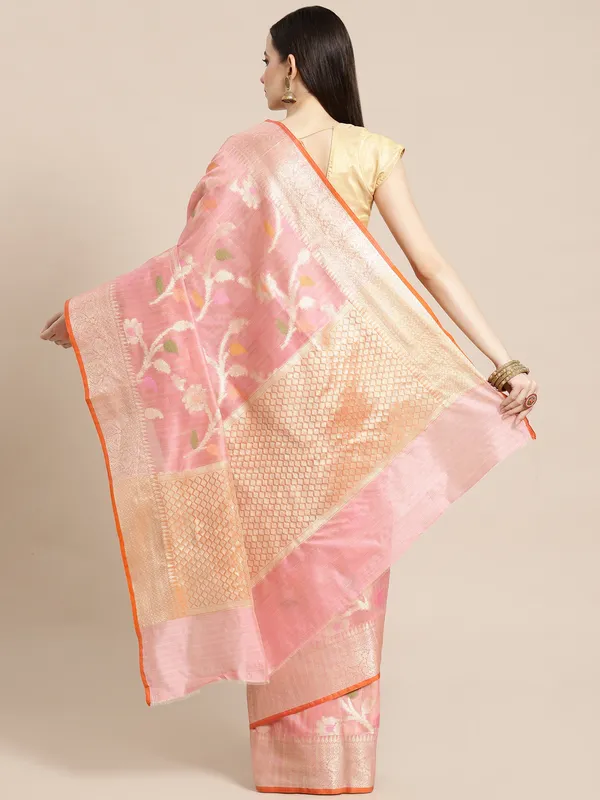 Peach_Mulberry_Silk/Silk_Blend_Banarasi_Sarees_For_Women
