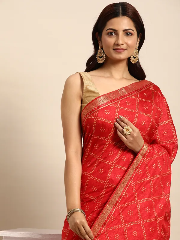 Red_Vichitra_Silk_Bandhni_Saree