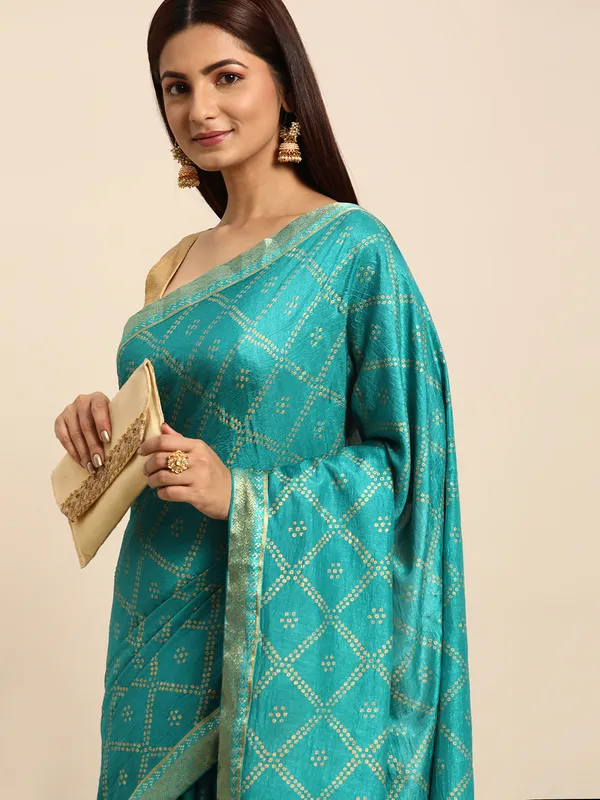 Turquoise_Blue_Vichitra_Silk_Bandhni_Saree