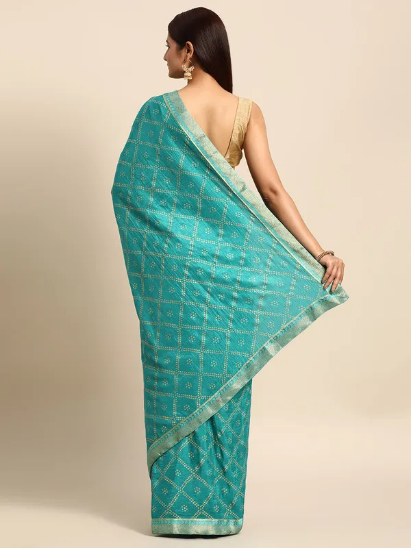 Turquoise_Blue_Vichitra_Silk_Bandhni_Saree