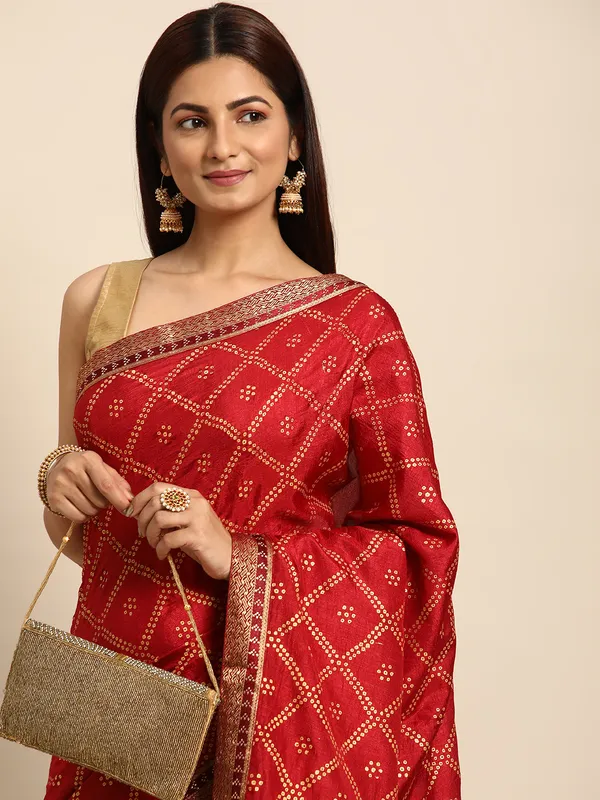 Maroon_Vichitra_Silk_Bandhni_Saree