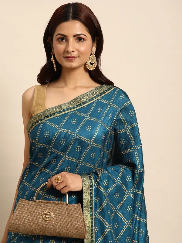 Teal_Blue_Vichitra_Silk_Bandhni_Saree
