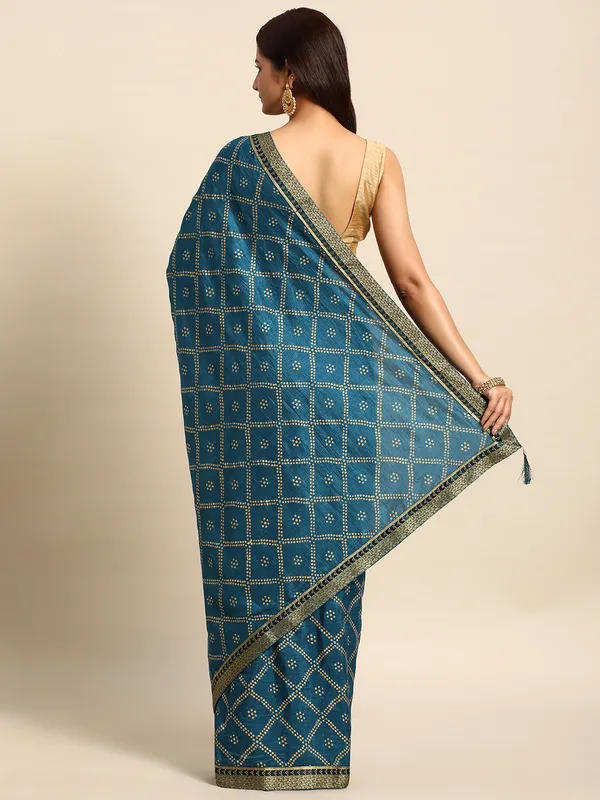Teal_Blue_Vichitra_Silk_Bandhni_Saree