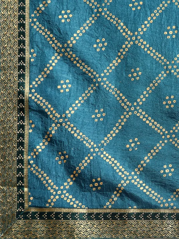 Teal_Blue_Vichitra_Silk_Bandhni_Saree