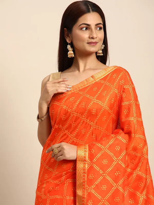 Orange_Vichitra_Silk_Bandhni_Saree