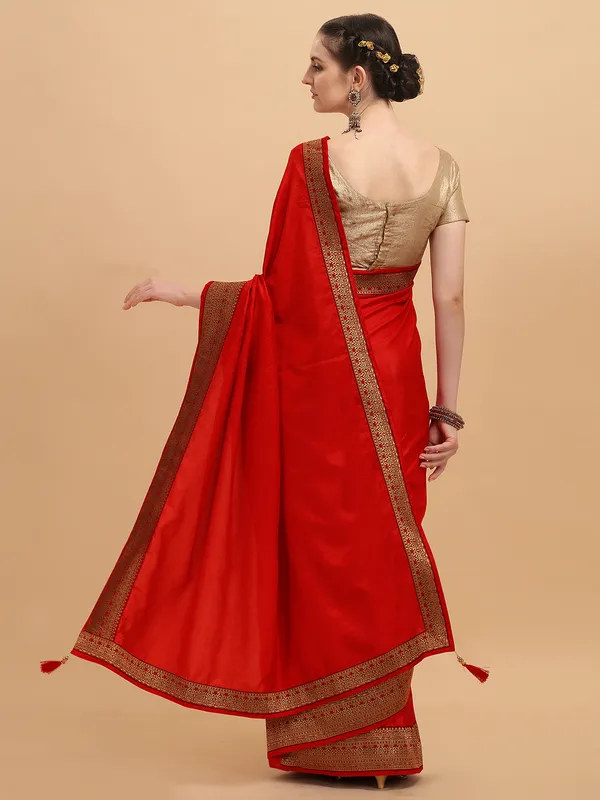 Red_Vichitra_Silk_Lace_Work_Designer_Saree