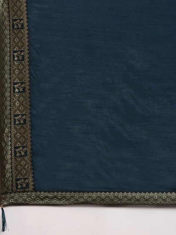 Teal_Blue_Vichitra_Silk_Lace_Work_Designer_Saree