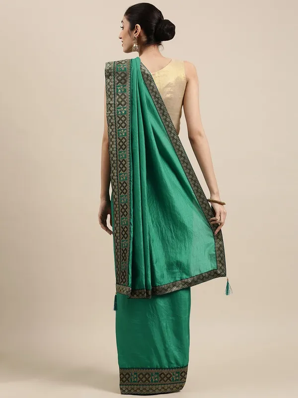 Turquoise_Green_Vichitra_Silk_Lace_Work_Designer_Saree