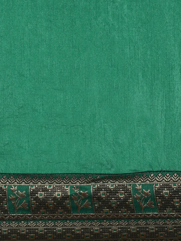Turquoise_Green_Vichitra_Silk_Lace_Work_Designer_Saree