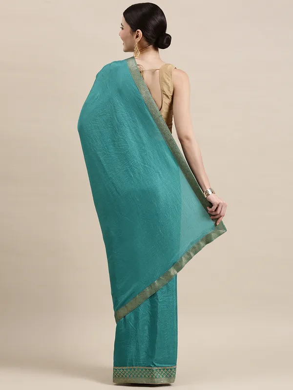 Teal_Blue_Vichitra_Silk_Designer_Saree