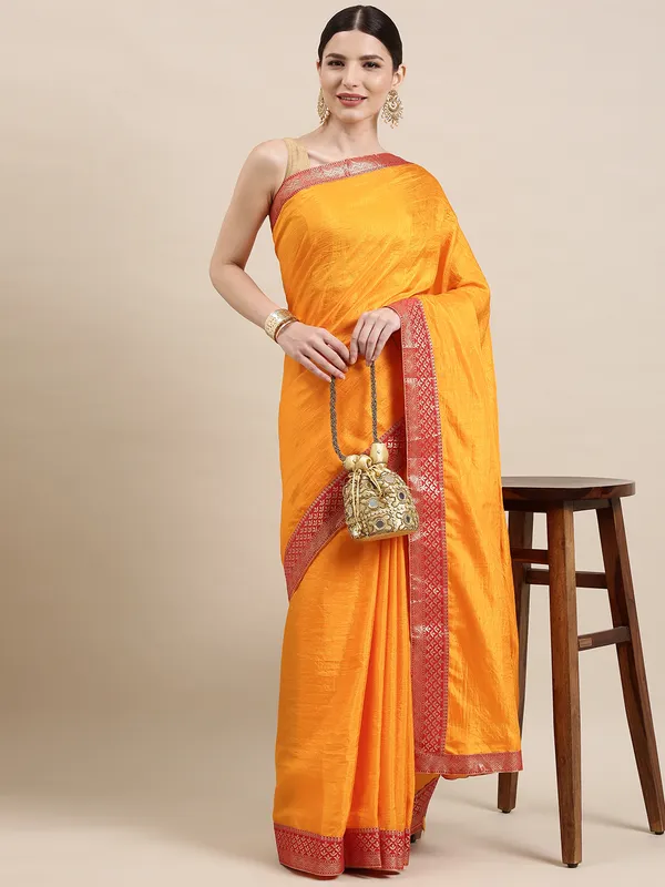 Yellow_Vichitra_Silk_Designer_Saree