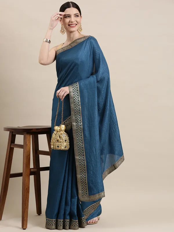 Blue_Vichitra_Silk_Designer_Saree