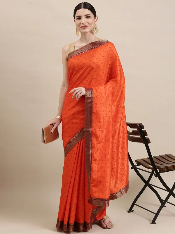 Orange_Vichitra_Silk_Designer_Saree