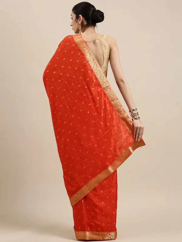 Orange_Vichitra_Silk_Lace_Work_Designer_Saree