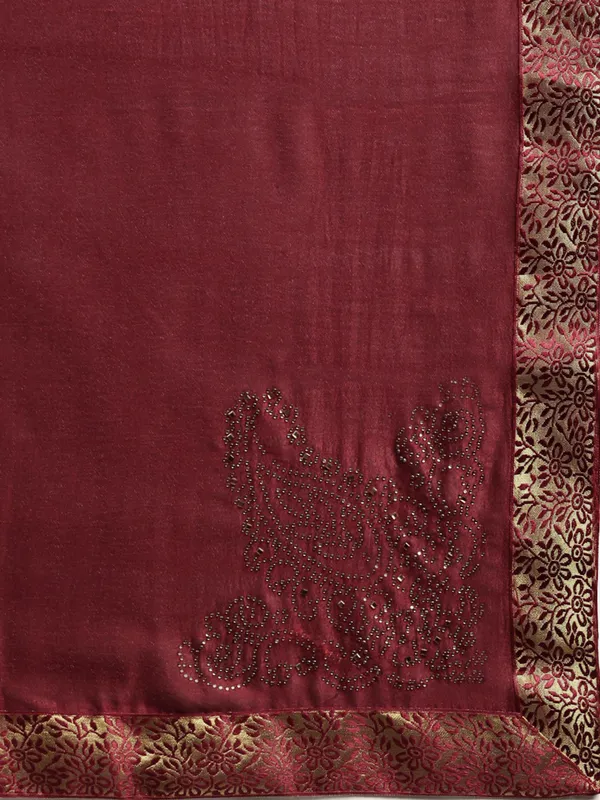 Maroon_Vichitra_Silk_Lace_Work_Designer_Saree