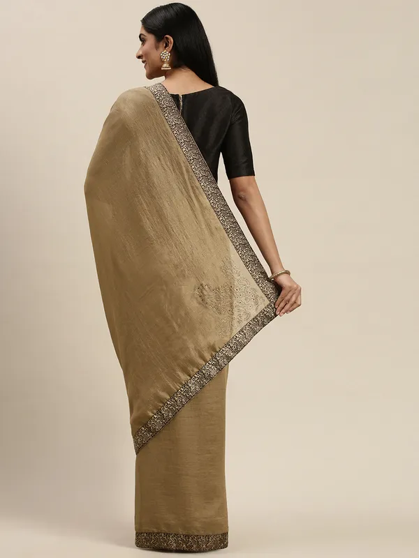Brown_Vichitra_Silk_Lace_Work_Designer_Saree