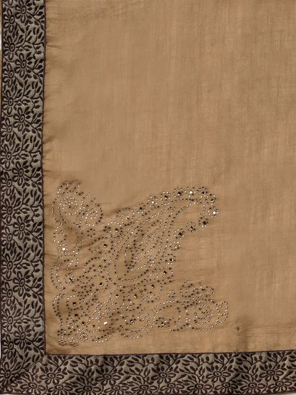 Brown_Vichitra_Silk_Lace_Work_Designer_Saree