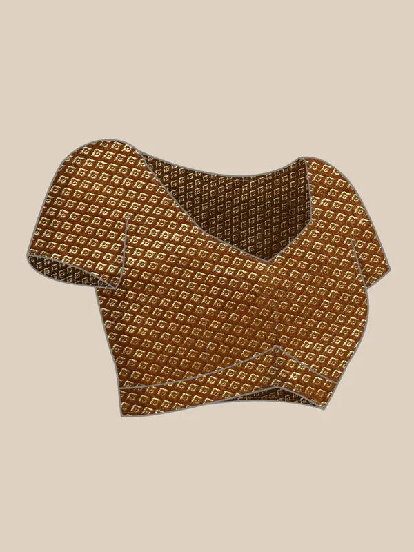 Brown_Vichitra_Silk_Lace_Work_Designer_Saree