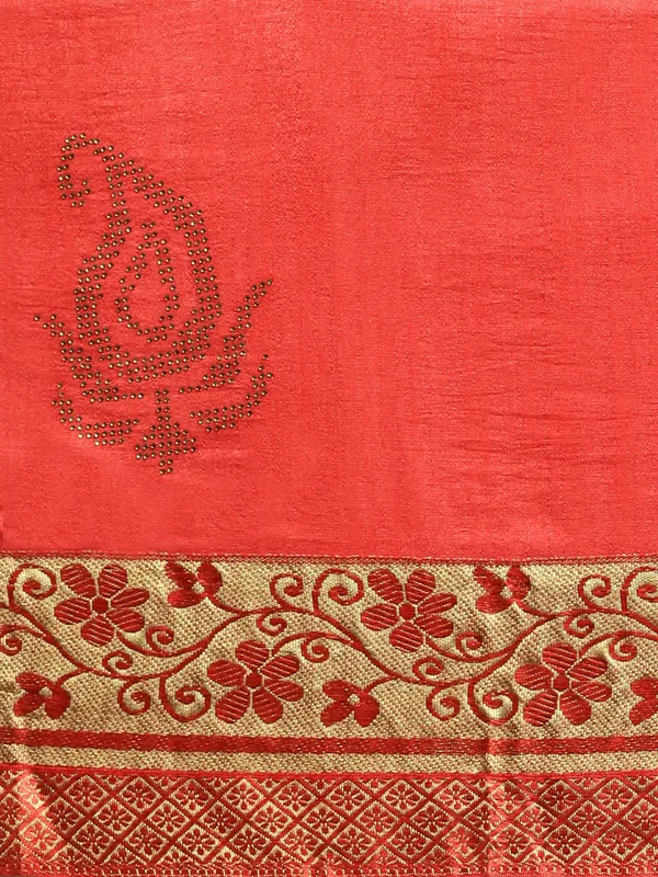 Red_Vichitra_Silk_Lace_Work_Designer_Saree