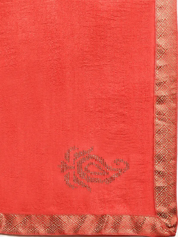 Red_Vichitra_Silk_Lace_Work_Designer_Saree