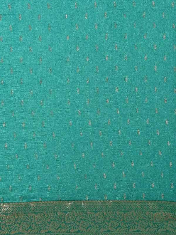 Turquoise_Green_Vichitra_Silk_Lace_Work_Designer_Saree