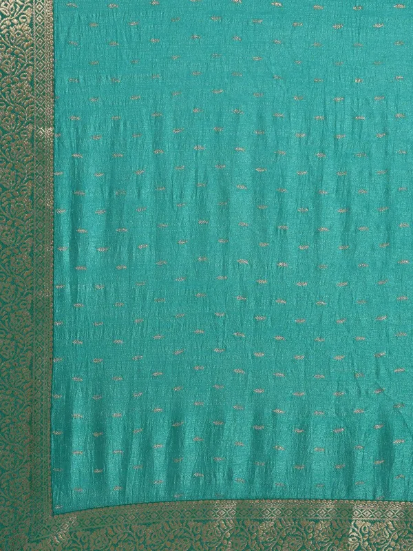 Turquoise_Green_Vichitra_Silk_Lace_Work_Designer_Saree