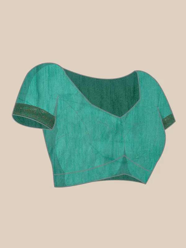 Turquoise_Green_Vichitra_Silk_Lace_Work_Designer_Saree