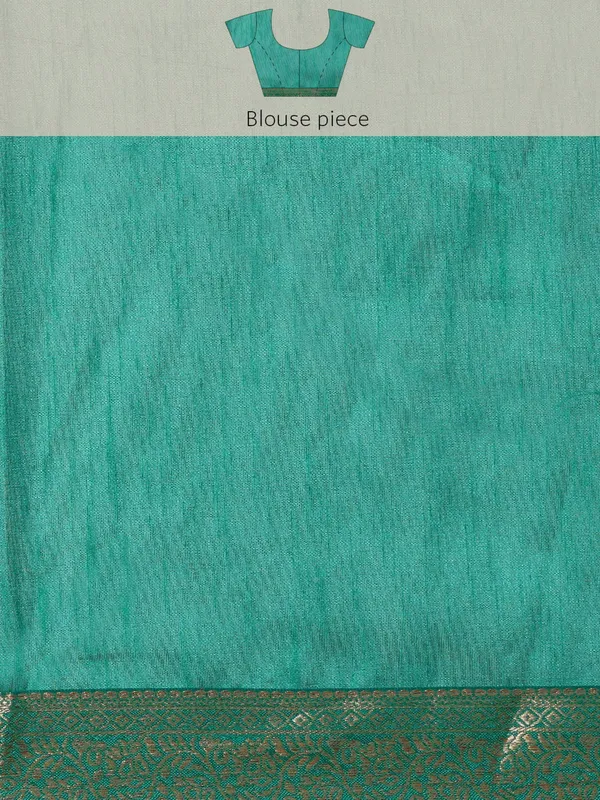 Turquoise_Green_Vichitra_Silk_Lace_Work_Designer_Saree