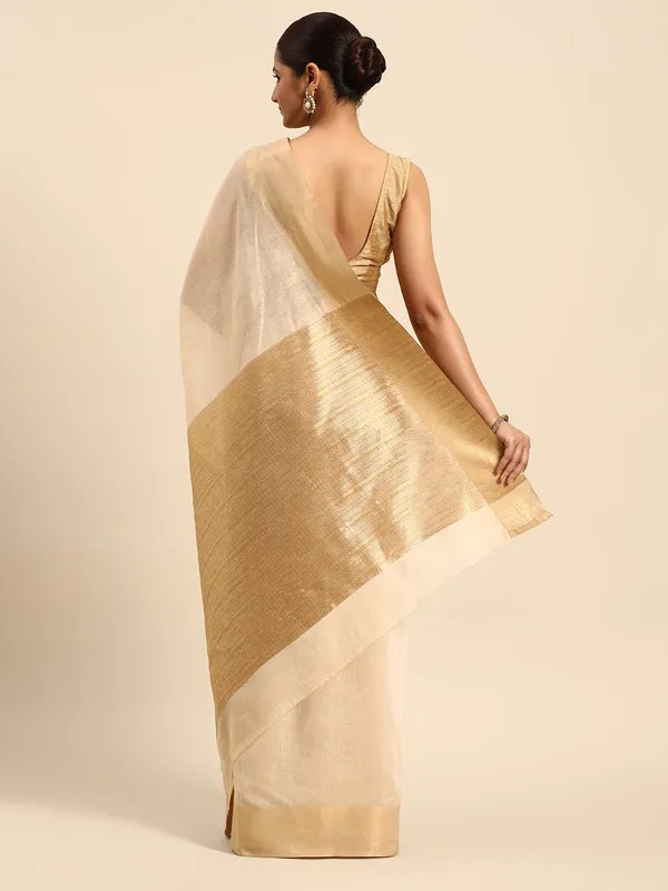 Indian_Women_Beige__Silk_Land_Zari_Design_Pure_Cotton_Fusion_Saree