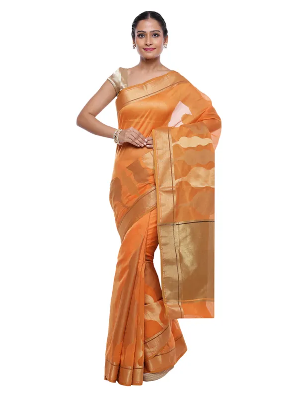 Brown_Cotton_Blend_Banarasi_Sarees_For_Women