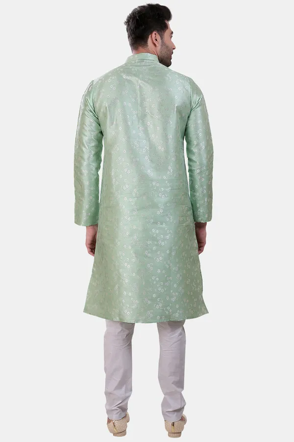 Floral_Print_Pista_Jacquard_Kurta_With_Paijama