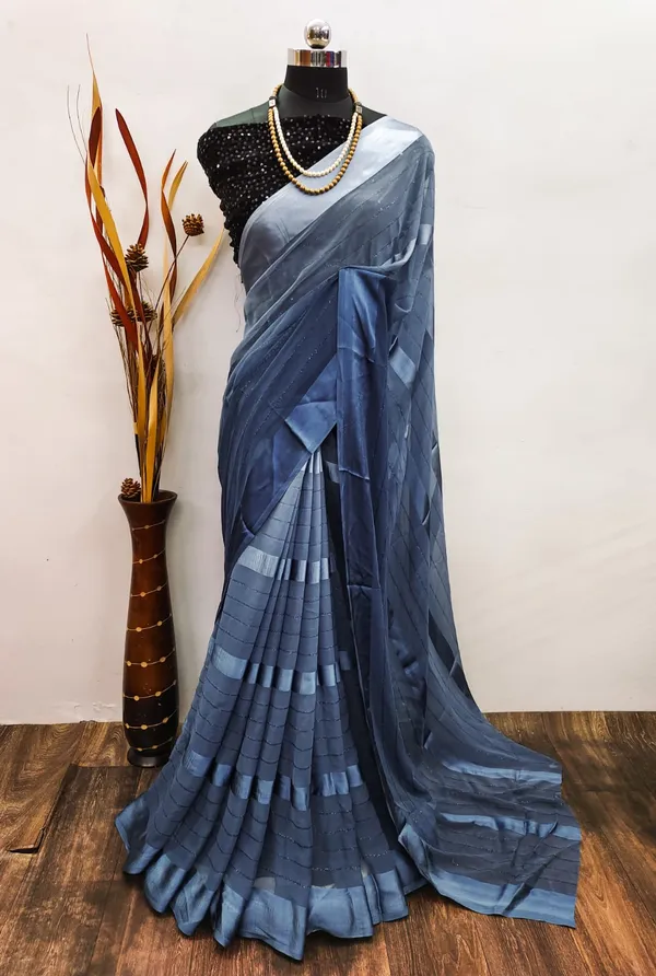Georgette_Solid_Blue_Saree_With_Embroidery_Blouse