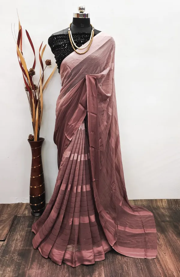 Georgette_Solid_Brown_Saree_With_Embroidery_Blouse