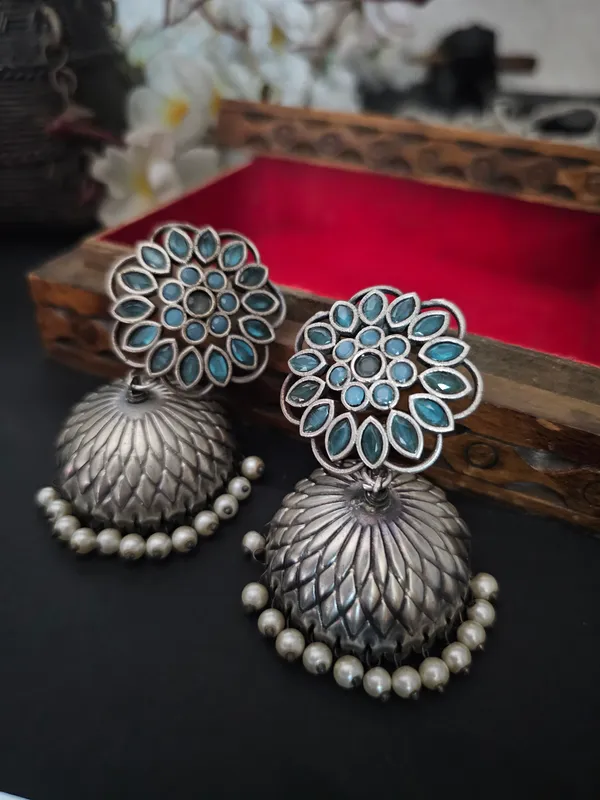 Binni s Wardrobe German silver turquoise stone jhumka Price in India Buy Binni s Wardrobe German silver turquoise stone jhumka online at undefined
