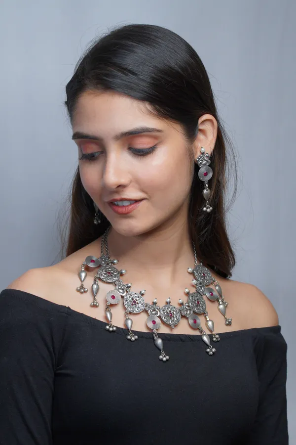 German_silver_red_stone_necklace_set
