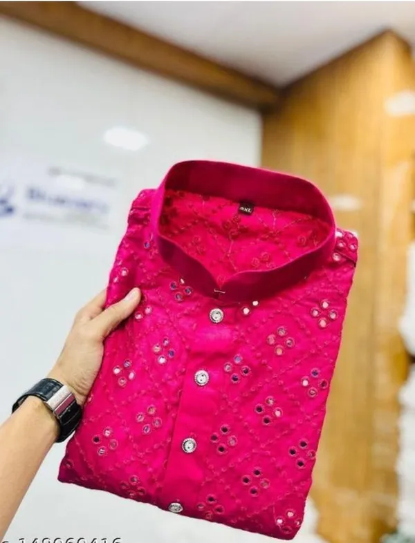 FOXDX_Pink_Men_Embroidered_A-Line_Kurta