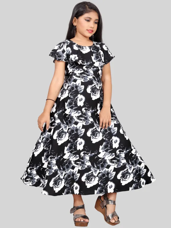Girls_Black_&_White_Floral_Print_Layered_Flared_Maxi_Dress
