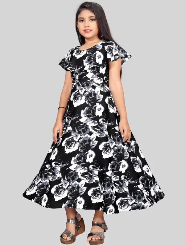 Girls_Black_&_White_Floral_Print_Layered_Flared_Maxi_Dress