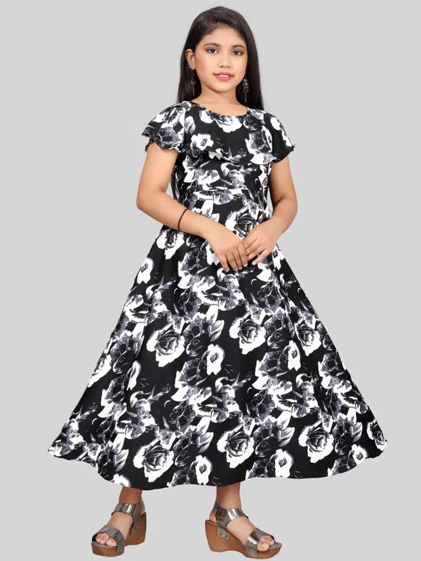 Girls_Black_&_White_Floral_Print_Layered_Flared_Maxi_Dress