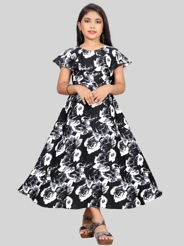 Girls_Black_&_White_Floral_Print_Layered_Flared_Maxi_Dress