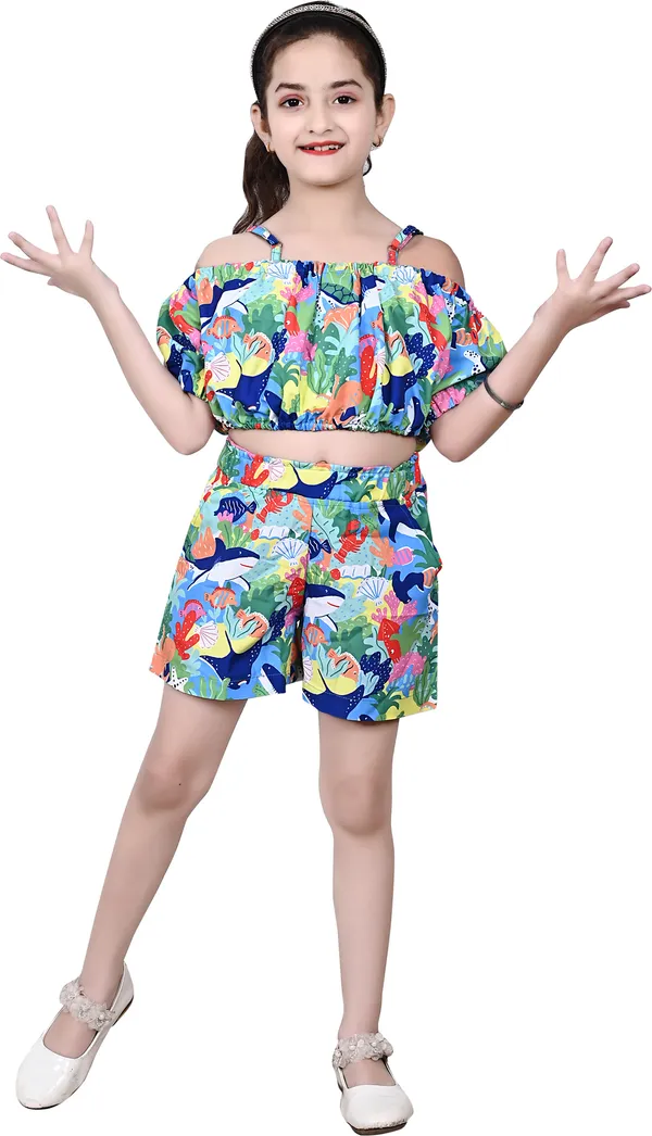 Multicolor_Girls_Casual_Top_Shorts_Co-Ord_Set