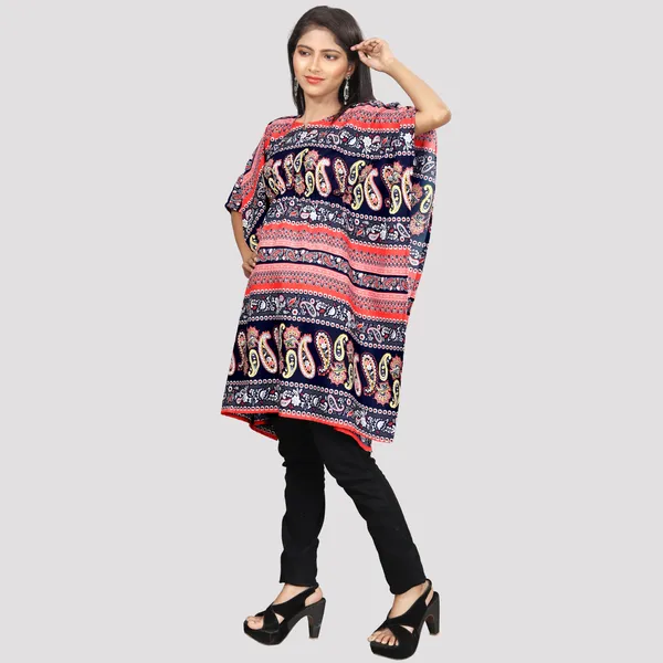 Girls_Peach-Coloured_&_Multi_Coloured_Print_Crepe_Kaftan_Dress