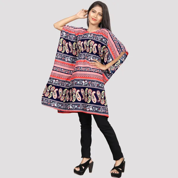 Girls_Peach-Coloured_&_Multi_Coloured_Print_Crepe_Kaftan_Dress