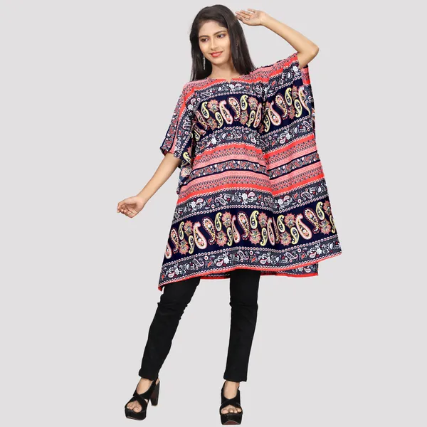 Girls_Peach-Coloured_&_Multi_Coloured_Print_Crepe_Kaftan_Dress
