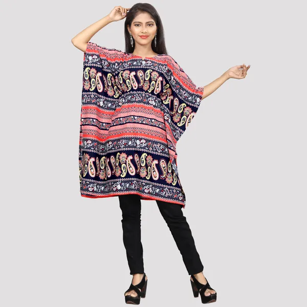 Girls_Peach-Coloured_&_Multi_Coloured_Print_Crepe_Kaftan_Dress